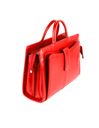 516 Skórzany Damski Kuferek Biznesowy - czerwony