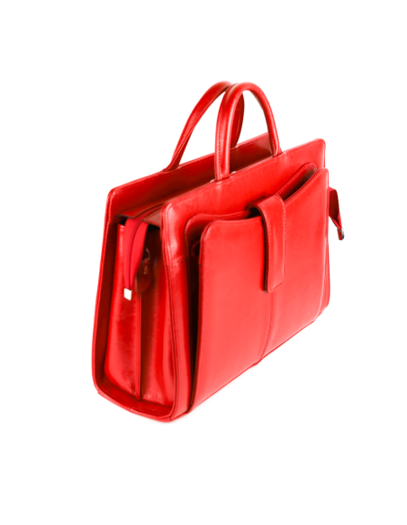 516 Skórzany Damski Kuferek Biznesowy - czerwony