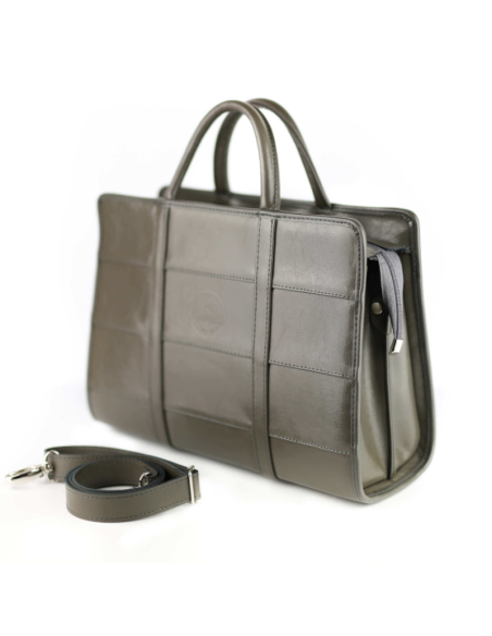 Damski kuferek duży pasy-szara