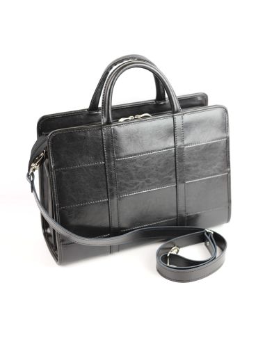 515 Damski kuferek duży pasy - czarny