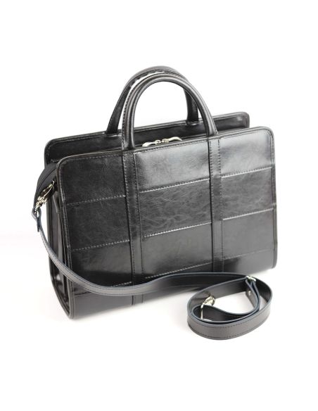 515 Damski kuferek duży pasy - czarny