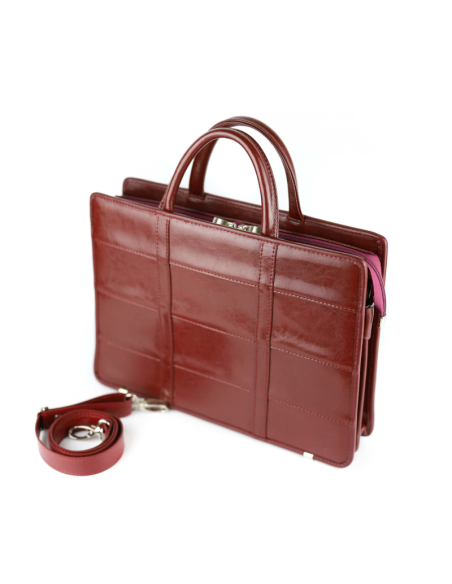 Teczka damska 2-komorowa pasy - wiśnia