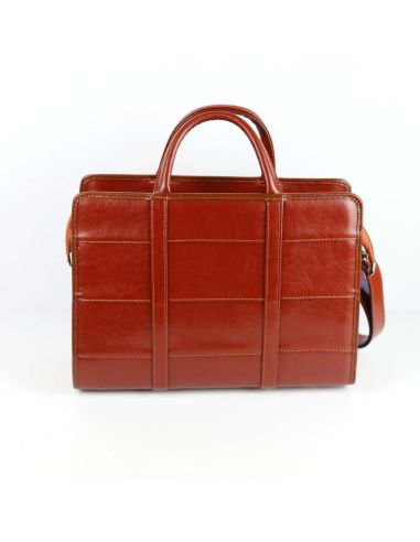 515 Damski kuferek duży pasy - koniak