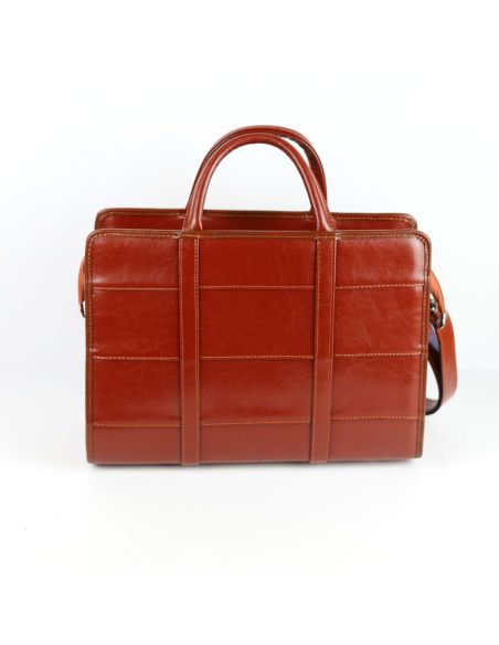 515 Damski kuferek duży pasy - koniak