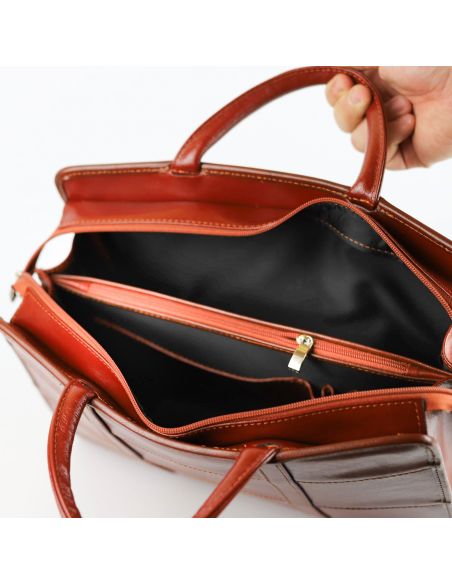 515 Damski kuferek duży pasy - koniak