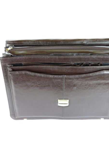 Teczka męska 3-komorowa - powiększona - brąz