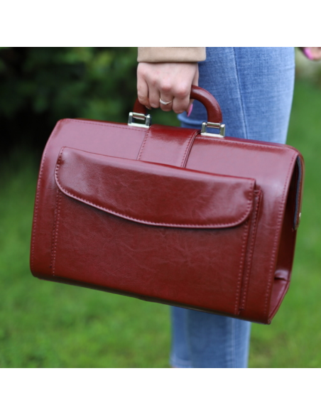 Skórzana torba lekarska duża - wiśnia
