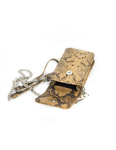 Torebka na telefon - print wężowy j.brąz